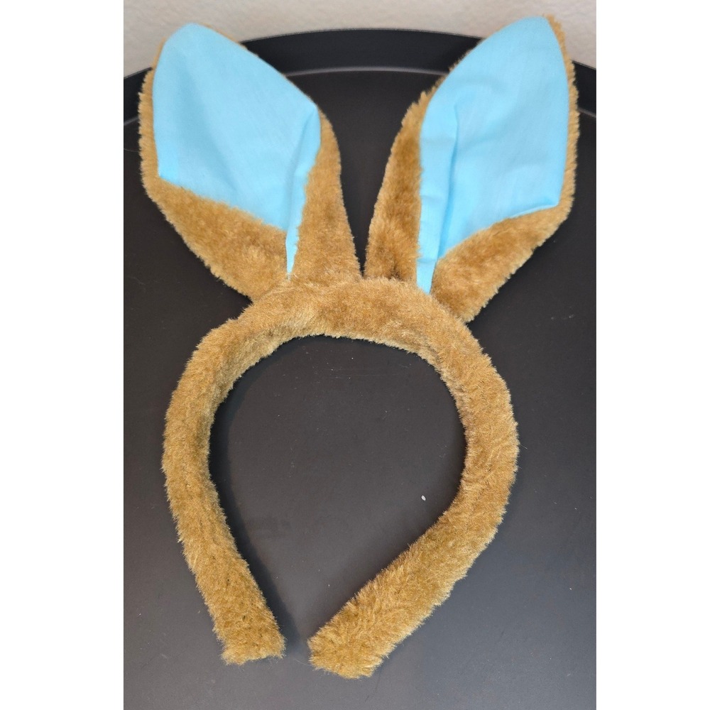 Faux Fur Bunny Ear Headband Tan and Light Blue Costume Accessory - Rare Color